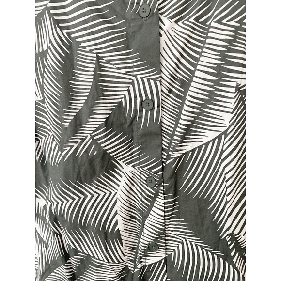 Gap Women's Cotton Button Front Tank Midi Dress Tie Back Dark Gray Palm Print - Picture 3 of 7